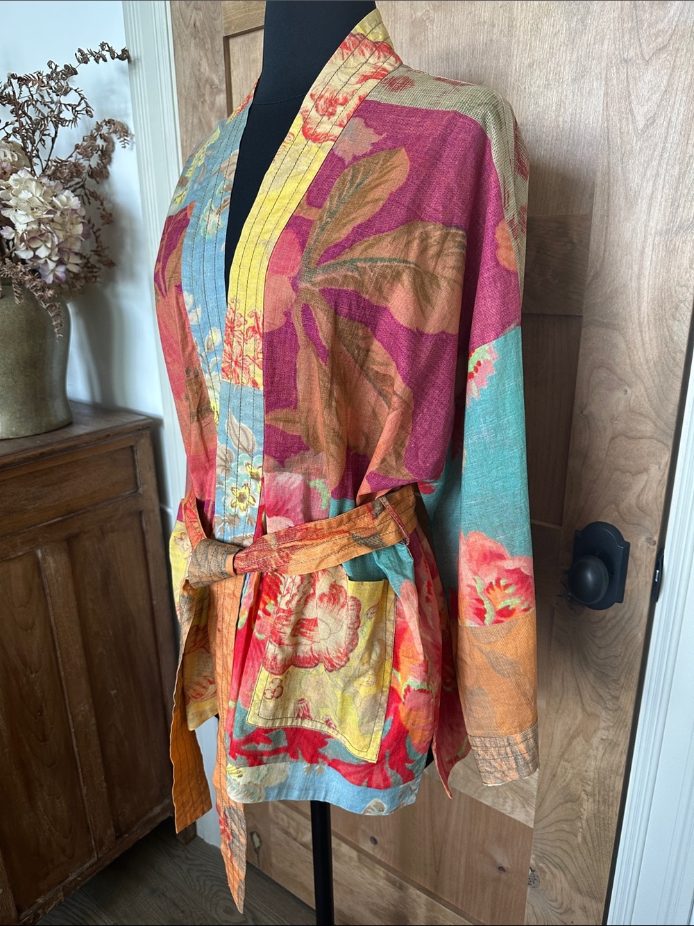 Zara Patchwork Floral Kimono Jacket - Lightweight Wrap